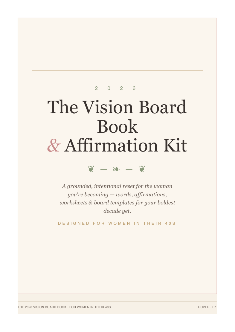 The 2026 Vision Board Book printable cover, in warm cream and clay tones.