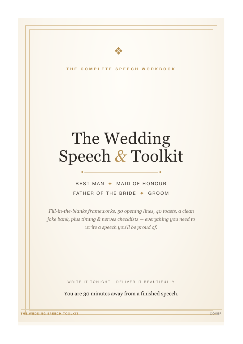 The Wedding Speech Toolkit printable cover, in warm cream and clay tones.
